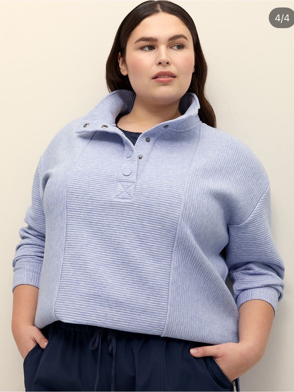 Active Zone Penningtons Womens 2X Blue Ribbed Funnel Neck Pullover Sweatshirt